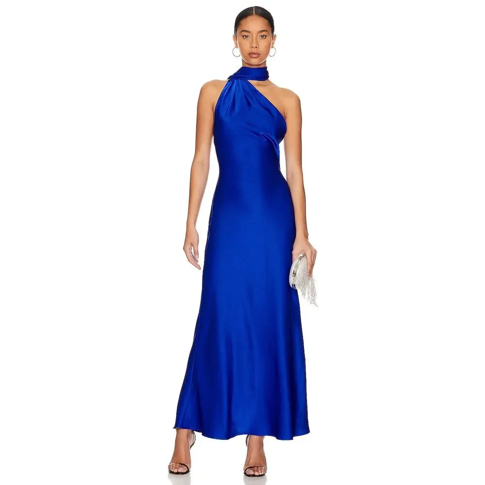 MISHA Alastair Satin Gown Maxi Satin Scarf Gala Formal Evening Prom Party 4